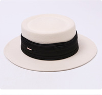 Nouveau Chapeau en Feutre de Laine de Luxe Automne-Hiver pour Femme, Style Vintage Chic Britannique avec Bordure en Satin Plissé, Calotte Plate, Qualité Supérieure pour Cérémonie