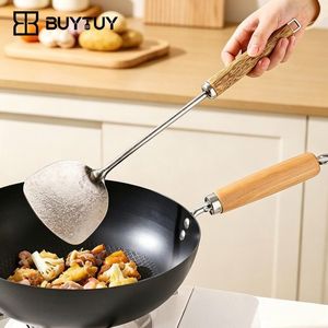 Espátula para wok de titanio Buytuy, mango de madera de sándalo negro y dorado, utensilio de cocina multifunción para freír y rehurgutinar en sartenes antiadherentes - Product Image 2