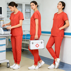 Women Hospital Uniform <b>Scrub</b> <b>Set</b> Knitted Moisture Wicking Split Design For Medical Staff Workwear - Product Image 1
