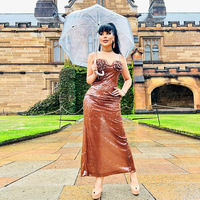 Nouvelle Robe Longue de Soirée 2024 Sexy à Bretelles, Motifs Floraux et Paillettes, Style Célébrité pour Fêtes et Banquets