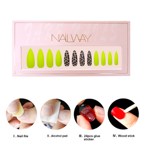 <span class=keywords><strong>Uñas</strong></span> postizas largas con estampado de leopardo, color <span class=keywords><strong>amarillo</strong></span> claro, cobertura completa, mate, Stiletto - Product Image 3