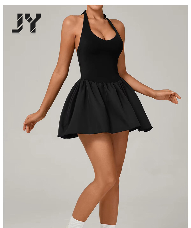 JY Hot Selling Multi Colored Women's Camisole Pleated Yoga Dress Slim Fit Flared Hem Elastic Quick Drying Fabric for Sports