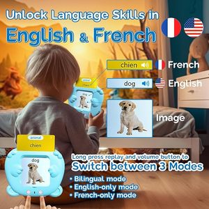 Cartes Flash Parlantes Bilingues Anglais-Français en Forme d'Ours Bleu, 510 Mots Fréquents, 31 Thèmes, Jouet Éducatif Portable - Product Image 4
