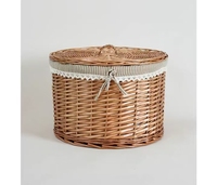 Panier en osier avec couvercle, panier à jouets pour bébé, panier de rangement doublé de tissu, panier de rangement pour la décoration de la maison, décoration de style farmhouse