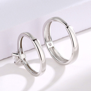 무료 크기 조정 가능한 925 실버 커플 링 결혼 약혼 보석 다이아몬드 반지 크리스탈 반지 - Product Image 4