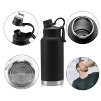 Bouteille d'eau isotherme minimaliste pour sports de plein air, à large ouverture, en acier inoxydable à double paroi