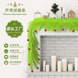 Guirnalda Navideña de 1.8M con Flores Artificiales Tipo Brocado, Cañas Verdes y Bolas Rojas para Decoración de Árbol y Chimenea - Product Image 2
