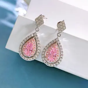 Bông Tai Zircon 4*7 Mm5a Kim Cương Màu Hồng Hình Quả Lê Tươi Tắn Nhỏ Thanh Lịch Bông Tai Sang Trọng Đơn Giản Màu Bạc 925