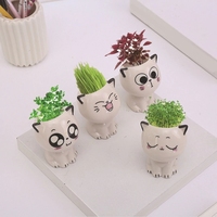 Pot de fleurs en céramique Mini chat en forme de dessin animé mignon plante en pot bureau en pot Expression chat plante Pot bureau décorer petit ornement