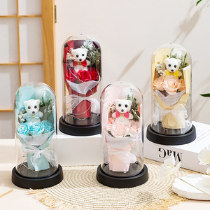 ของขวัญวันวาเลนไทน์ ฝาครอบแก้ว ช่อดอกไม้สบู่พร้อมโคมไฟ ของตกแต่งดอกไม้ประดิษฐ์ - Product Image 1