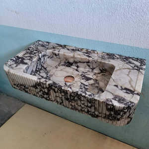 Italie luxe vagli Calacatta Viola Monet évier mural <span class=keywords><strong>en</strong></span> marbre <span class=keywords><strong>grande</strong></span> vanité naturelle avant cannelé <span class=keywords><strong>pierre</strong></span> salle de bain lavabo - Product Image 6