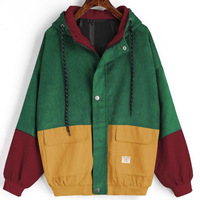 Veste de baseball à capuche ample de style coréen inspirée du style universitaire, veste de travail en velours côtelé pour femme
