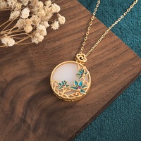 Collier vintage en jade de Hotan, bijoux en cuivre doré, style chinois, collier en pierre de jade bleu cloisonné doré