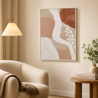 Peinture sur toile abstraite beige terre cuite aux formes courbes, encadrée, grande taille, décoration murale moderne pour salon