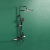 Système de douche moderne classique chromé avec jets de pluie et de massage, commande thermostatique, barre coulissante, noyau de valve en céramique, gris brossé