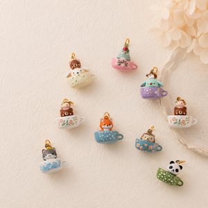 Tazas de Té con Diseño de Animales Adorables |   Colgantes de latón chapado en oro de 18 quilates con esmalte pintado a mano, diseño de animales, tazas de té, bonitos y kawaii para la fabricación de joyas - Product Image 5