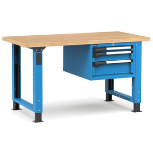 Banco de trabajo regulable Fami Master 150cm en azul con encimera de madera y 3 cajones - Product Image 1