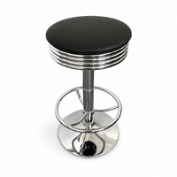 Tabouret de bar pivotant style rétro, assise côtelée chromée, ressort à gaz réglable en hauteur, base ronde à disque, capacité 270 lbs, style café-restaurant
