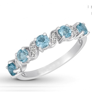 Anillo de Plata de Ley 925 Brillante y Translúcido con Topacio Azul Cielo de Doble Punta para Mujer, Anillo de Compromiso de Doble Punta - Product Image 3