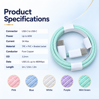 Câble USB C vers USB C 65W Max PD3.0 en nylon tressé, cordon de charge rapide avec protocole privé, logo personnalisé, vente en gros