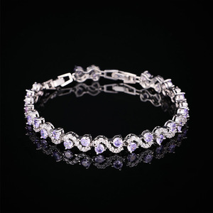 Wholesale Luxury High-end Colorful Wave Zircon Tennis <b>Bracelet</b> for Women, <b>Copper</b> Electroplated Formal Fashion Jewelry - Product Image 2
