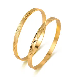 Wholesale Custom Wedding Bangles Brass Fashion Jewelry Dubai 22k Gold Plated Geometric Couple Bracelet Bangles Set For Women Men