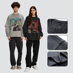 เสื้อยืดแขนยาวสำหรับผู้ชายเสื้อเชิ้ตผ้าฝ้ายโอเวอร์ไซส์ลายกราฟิก - Product Image 2