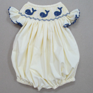 Vestido de Niña con Bordado a Mano, Color Crema Amarillo, con Bordado de Ballena Azul, Mangas con Volantes y Ribete de Picot, Ropa de Playa para Niñas Pequeñas, Verano, Vacaciones - Product Image 2