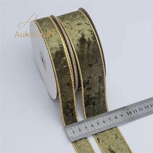 Pita Beludru Berpinggir Emas Satu Sisi 2.5cm&4cm  Dekorasi Latar Belakang Pohon Natal Buatan Tangan DIY  10 Yard/Roll Ramah Lingkungan - Product Image 1