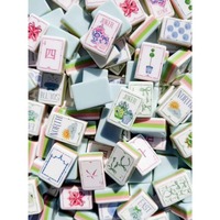 Collection Premium de tuiles de mahjong en acrylique gravées, luxe, 4 joueurs, 160 pièces, bleu festif, style américain