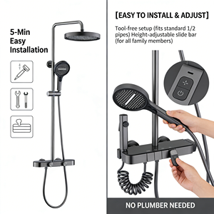 Système de douche pluie de luxe en laiton avec mitigeur bain-douche à poignée unique et design encastré au plafond - Product Image 4