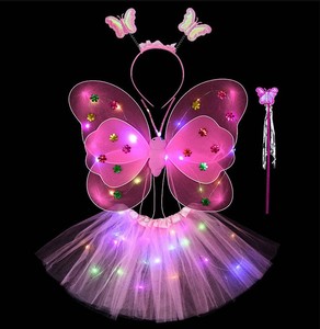 Ensemble de costume de fée lumineux pour filles, ailes d'<span class=keywords><strong>ange</strong></span> de fée, ailes de papillon LED, jupe tutu LED avec baguette et bandeau - Product Image 2