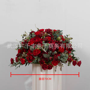 FB002 Venta al por Mayor de Fábrica, Bola de Tela con Flores Azules y Hojas Verdes, Centros de Mesa para Decoración de Bodas - Product Image 4