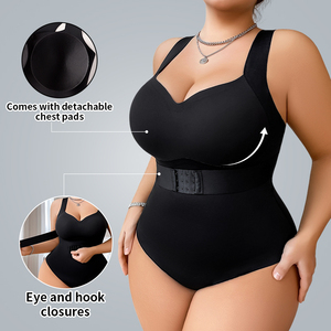 Body gainant intégral pour <span class=keywords><strong>femme</strong></span> <span class=keywords><strong>en</strong></span> jersey tissé sans couture, bretelles invisibles, bandes antidérapantes, contrôle du ventre, fermeture à agrafes, taille - Product Image 3