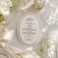 Carte de menu de mariage ovale vintage en dentelle, texte personnalisé, impression cygne, insert d'invitation de mariage de luxe, papeterie