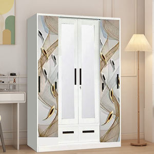芸術的な質感のモダンなスチール製スライドドアワードローブ、鏡面仕上げの家庭用家具、寝室収納キャビネット、大容量、卸売 - Product Image 2