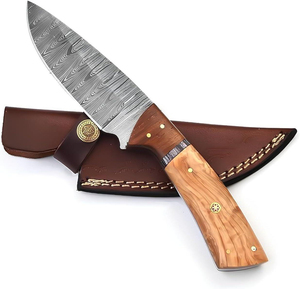 Couteau de chasse en acier Damas de qualité industrielle, manche en bois fait main, OEM, pour bushcraft, camping, randonnée et activités de plein air - Product Image 1