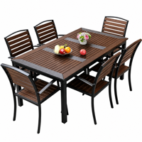 Ensemble de conversation extérieur pour cour et jardin, grande capacité 6 personnes, table et chaises rectangulaires pour villa et réunions familiales