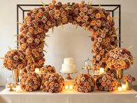 Centre de table en forme de boule de fleurs de rose en soie terracotta orange brûlé de style Maillard, durable et de haute qualité, pour la décoration de table de mariage d'automne