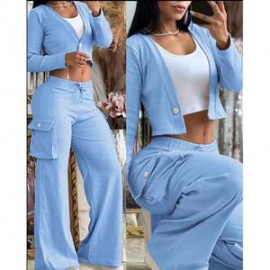 Tenues de sport de fitness pour femmes, haut à nouer, manches longues, chemise de yoga de ballet, chemisiers coquette, jambes larges - Product Image 2