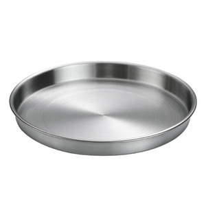 Stainless Steel Round Tray Large Flat Bottom Shallow Baking Serving Dish Hotel Food Multifunctional Disc - Product Image 1