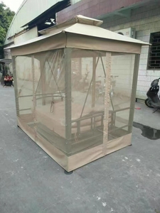 Chaise à bascule double de luxe pour l'extérieur, en métal, avec auvent de jardin, lit à bascule, kaki, pare-soleil pour <span class=keywords><strong>patio</strong></span>, hôtel, parc, villa - Extérieur - Product Image 4