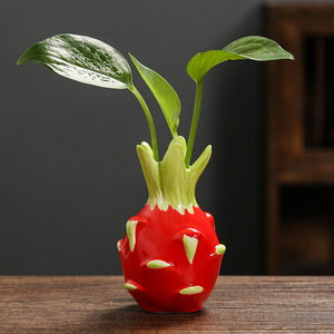 Mini vase en céramique Dragon Fruit, poterie émaillée et peinte, support de plante de table pour Pothos, décoration de bureau, style contemporain - Product Image 3