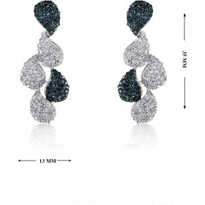 Teardrop <b>Dangle</b> <b>Earrings</b> 2.65 Cttw Round Cut White & Blue <b>Diamonds</b> 925 Sterling Silver Women's Wedding Jewelry - Product Image 3