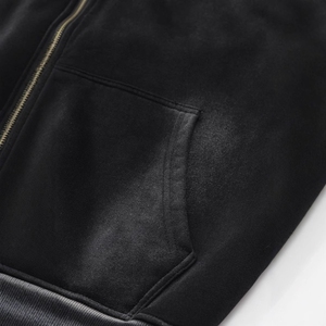 Áo hoodie cao cấp tùy chỉnh 500gsm chất lượng cao, cotton tẩy acid, dành cho nam, kiểu vintage sọc đen trắng, khóa kéo - Product Image 4