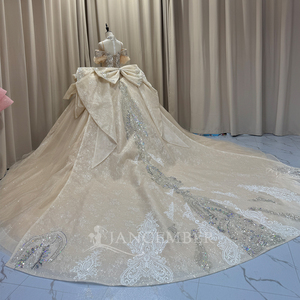 Vestido de Novia de Lujo con Cuentas de Cristal y Mangas Abullonadas, Modelo Mct029, con Cola Catedral, Jancember - Product Image 4