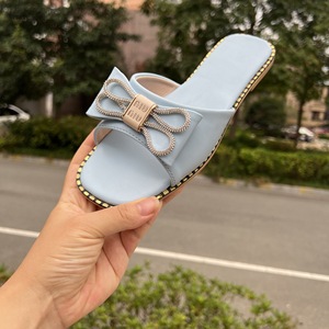 Summer Women Slide Slippers Handicraft Fashion Rhinestone <b>Bow</b> Flat Sandals Open Toe Daily Casual Walking Footwear - Product Image 2