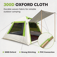 Tente de camping gonflable d'extérieur robuste en PVC 0,52 mm, 2x2 m, avec une porte, trois fenêtres, résistante au vent, avec auvent avant