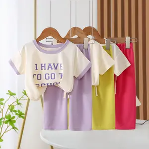 Summer Polyester Fiber Children's Round Neck Short Sleeved Pants Set For Baby Letter Printed Clothes
