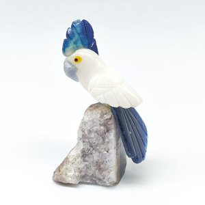 Ágata de Encaje Azul/Calcita Blanca/Ágata Azul/Ametista Talla M  Escultura de Loro  BJ2636 - Product Image 1